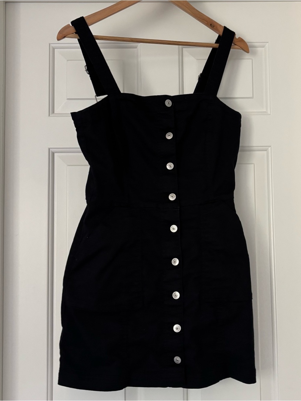 H&M Divided Black Button-Front Pinafore Overall Mini Dress
